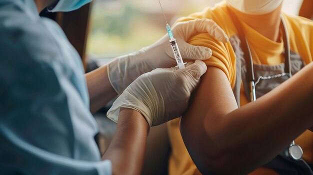 Foto una enfermera está sosteniendo una jeringa que tiene una jeringa en ella