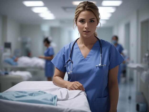 Enfermera trabajando en el hospital en uniforme