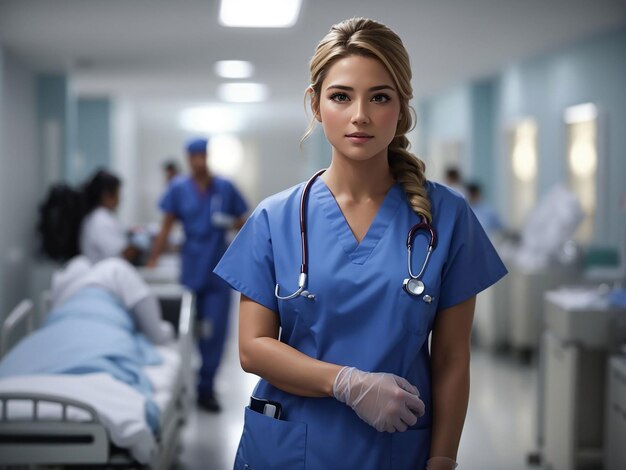 Enfermera trabajando en el hospital en uniforme