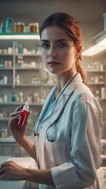 Enfermera con un tubo de ensayo de sangre