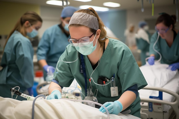 Enfermera uniformada cuidando a un paciente en el hospital IA generativa