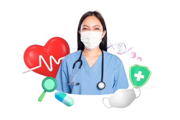 Enfermeras médicas de salud png 3D collage remix fondo transparente