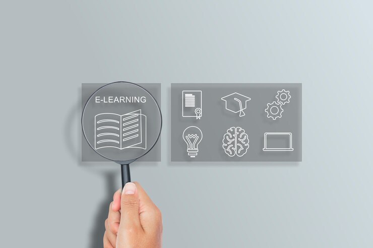 Foto enfocamiento de la lupa en el aprendizaje en línea webinar de capacitación en educación en internet para el desarrollo personal