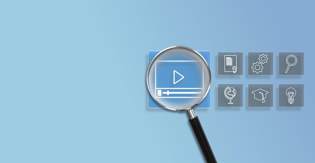 Enfocamiento de la lupa en el aprendizaje en línea Webinar de capacitación en educación en Internet para el desarrollo personal