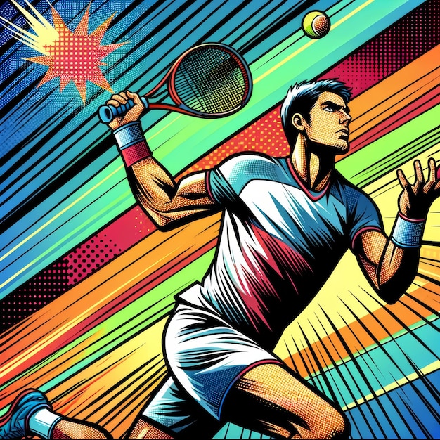 Enfocamiento de la mano delantera Pop Art Power Play de tenis