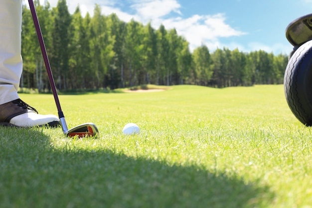 Enfoque de golf tiró con hierro desde la calle en un día soleado.