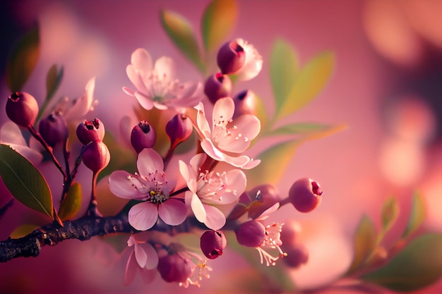 Enfoque de hermosas ramas de flores en el árbol Generado por IA