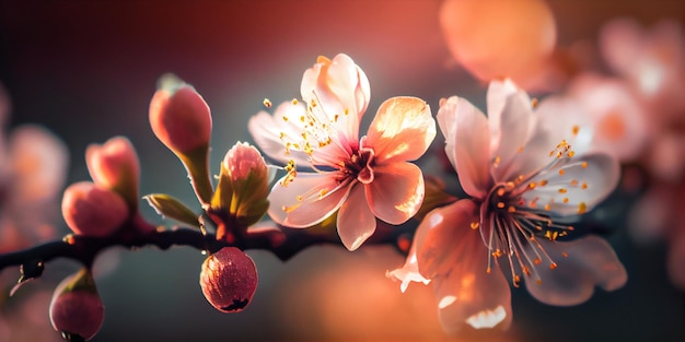 Enfoque de hermosas ramas del panorama de flores de primavera en el árbol Generado por IA