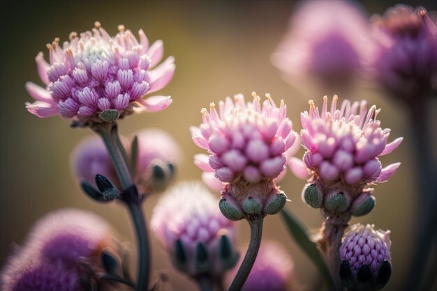 Enfoque en un primer plano de una planta de flores rosadas antennaria dioica