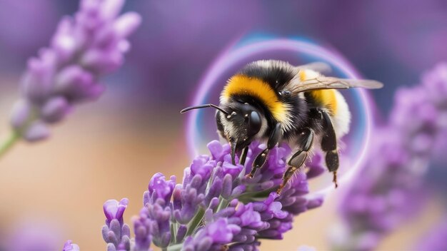 El enfoque selectivo de un abejorro en la lavanda