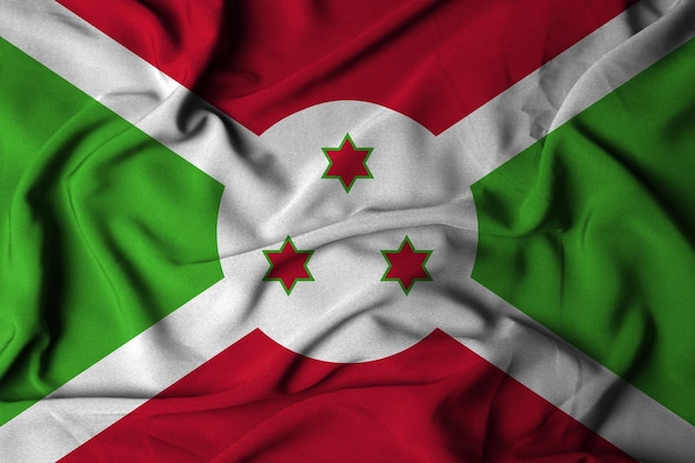 Enfoque selectivo de la bandera de burundi, con textura de tela ondeante. ilustración 3d