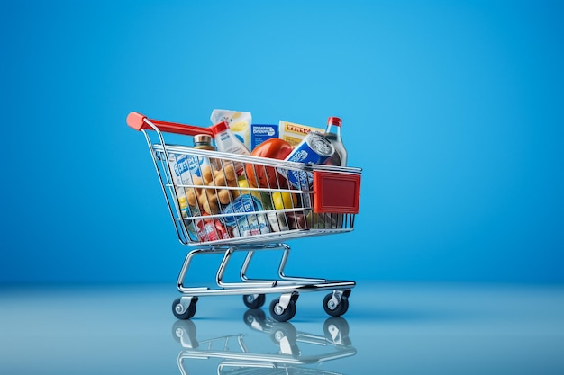 enfoque selectivo del carrito de compras con compras en el supermercado