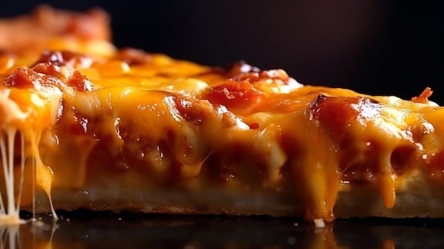 Enfoque selectivo y primer plano en un trozo de pizza casera de marisco con doble queso