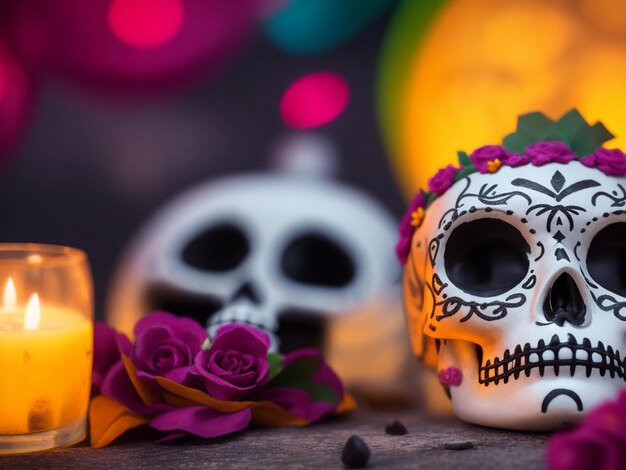 enfoque de la toma del día de los muertos en el fondo borroso acogedor