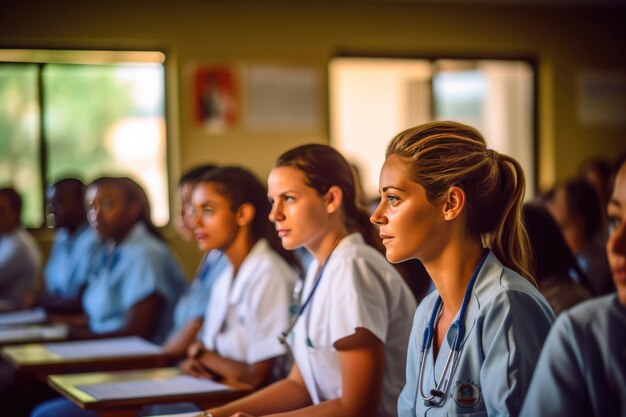 Foto engagierte krankenschwestern, die wissen vom lehrer absorbieren