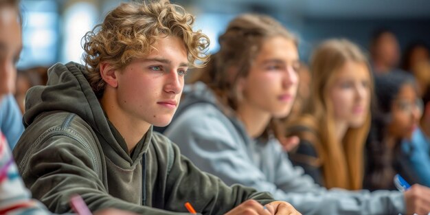 Foto engagierte teenager in der klassenzimmer-lernumgebung