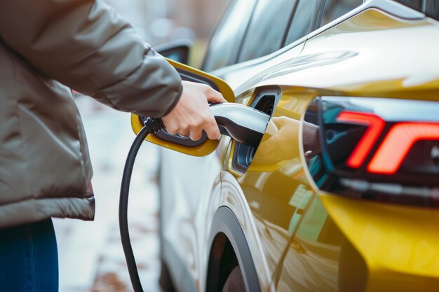 Foto engate manual de um carregador de automóveis elétricos