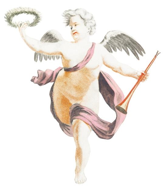 Engel mit Kranz und Trompete Png-Aufkleber Vintage-Zeichnung