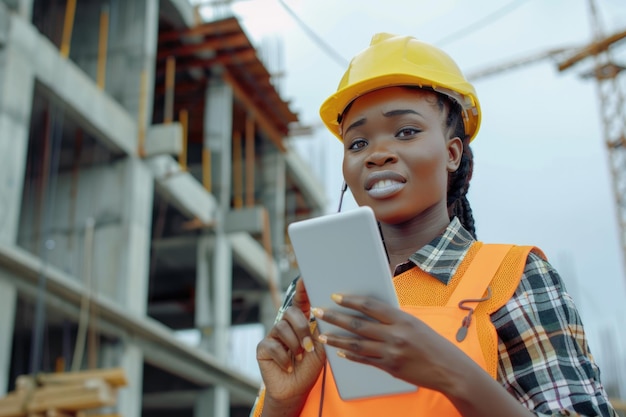 Engenheira africana usa tecnologia em um canteiro de obras