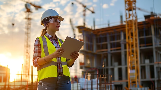 Engenheira confiante com capacete