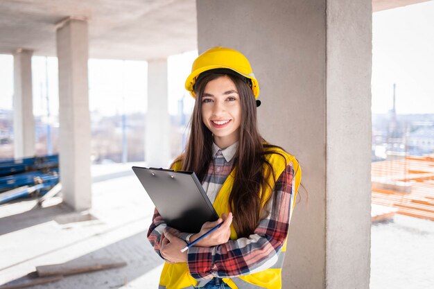 Engenheira jovem em um canteiro de obras