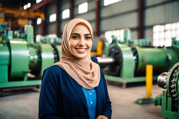 Engenheira mulher trabalhadora mulheres trabalhadoras felizes sorrindo em fábrica de máquinas de indústria pesada