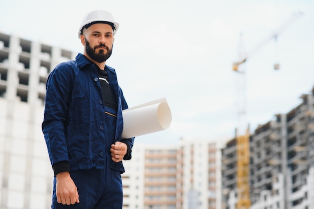 Foto engenheiro civil com um desenho nas mãos