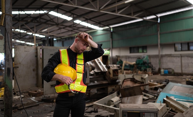 Foto engenheiro com fadiga de trabalho longo e duro