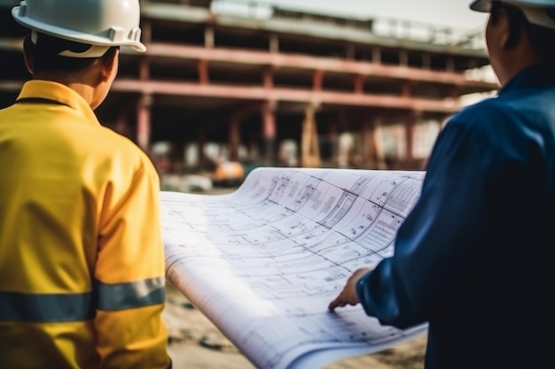 Engenheiro construtor arquiteto discussão plano de construção experiência técnica local de construção moderno