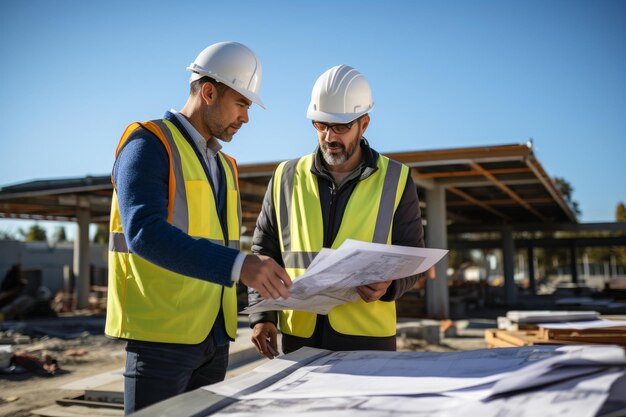 Engenheiro de construção de trabalho em equipa