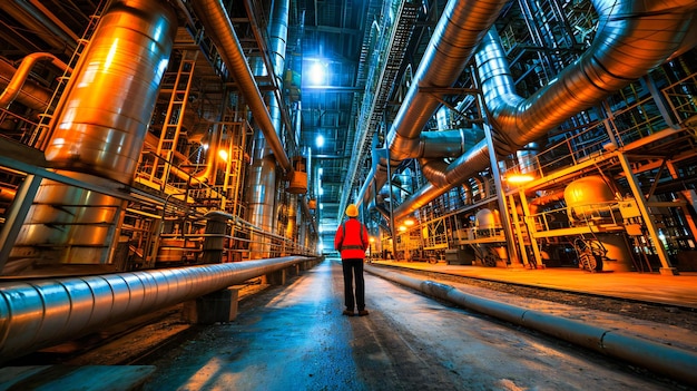 Foto engenheiro de fábrica industrial de gás e petróleo supervisor de equipamento de energia e energia