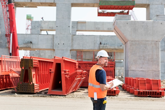 Foto engenheiro de site em um canteiro de obras