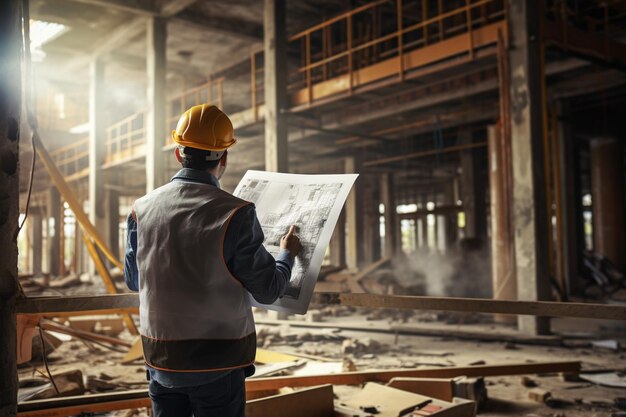 engenheiro fotográfico está inspecionando seu trabalho no canteiro de obras