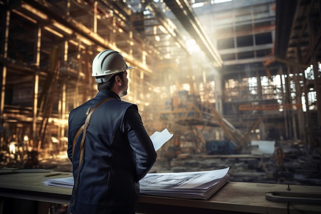 engenheiro fotográfico está inspecionando seu trabalho no canteiro de obras