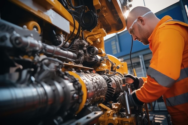 Engenheiro hidráulico verificando a segurança Nova instalação de máquinas industriais modernas Coleção de trabalhos industriais