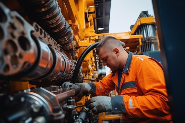 Foto engenheiro hidráulico verificando a segurança nova instalação de máquinas industriais modernas coleção de trabalhos industriais