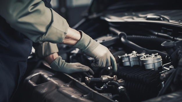 Engenheiro mecânico masculino sênior trabalhando em veículo em serviço de carro Técnico de reparo especializado