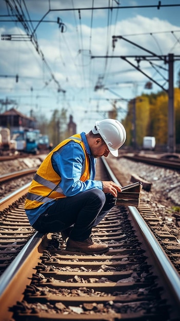 Engenheiro sentado na inspecção ferroviária