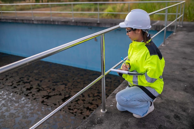 Engenheiros ambientais trabalham em estações de tratamento de águas residuais Engenharia de abastecimento de água trabalhando em estação de reciclagem de água para reutilização