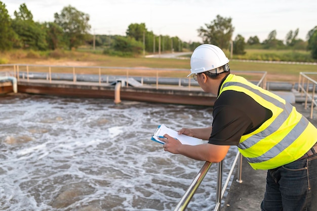 Engenheiros ambientais trabalham em estações de tratamento de águas residuais Engenharia de abastecimento de água trabalhando na Water