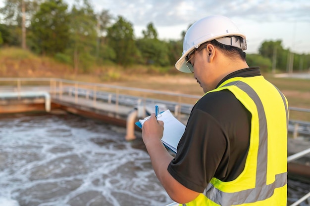 Engenheiros ambientais trabalham em estações de tratamento de águas residuais Engenharia de abastecimento de água trabalhando na Water