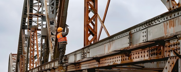 Engenheiros civis inspecionando componentes de pontes