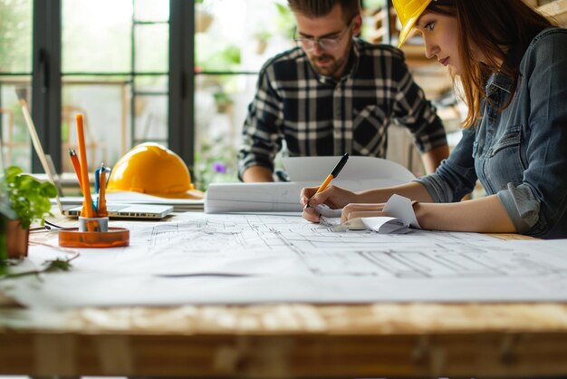 Foto engenheiros de construção em ação