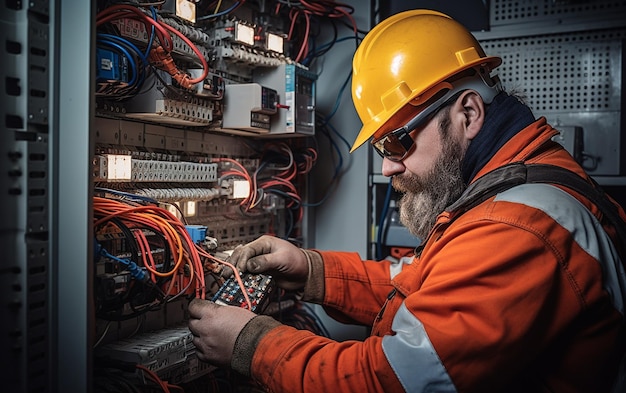 Engenheiros elétricos em ação, testando instalações