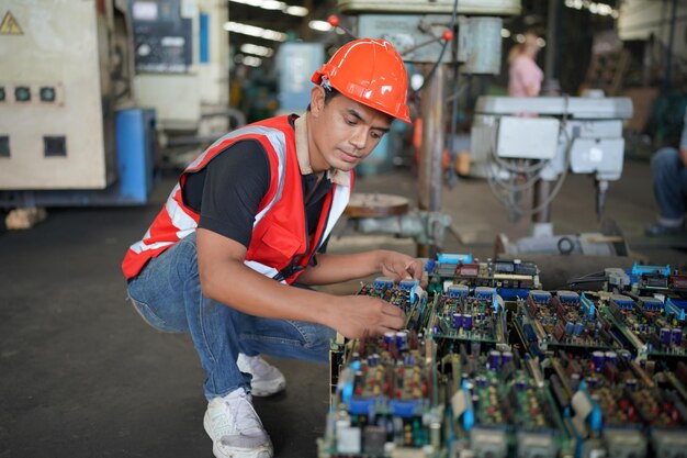 Engenheiros industriais em Hard Hats.Work no Heavy Industry Manufacturing Factory.industrial trabalhador dentro de casa na fábrica. homem trabalhando em uma fábrica industrial.