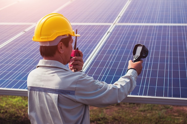 Engenheiros, monitorando, solar, poder