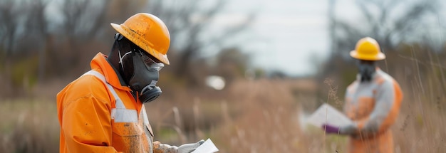 Foto engenheiros químicos estudando a poluição ambiental e a remediação