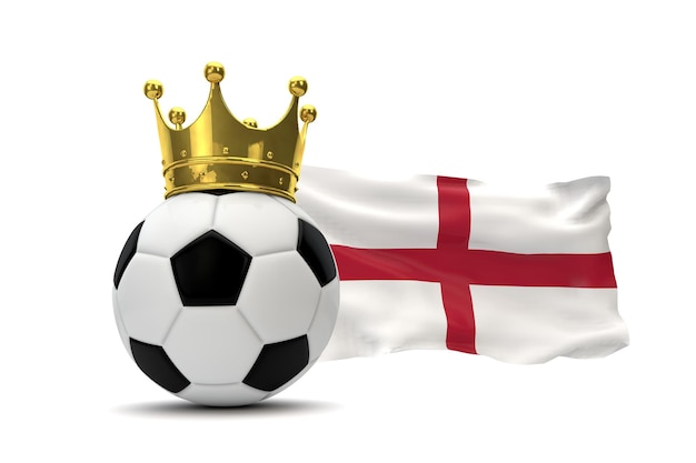 England-Flagge und Fußball mit goldener Krone 3D-Rendering