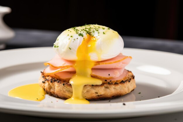 Englischer Muffin mit gebackenem Ei und Hollandaise-Sauce