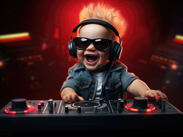 engraçado bebê sorridente como dj